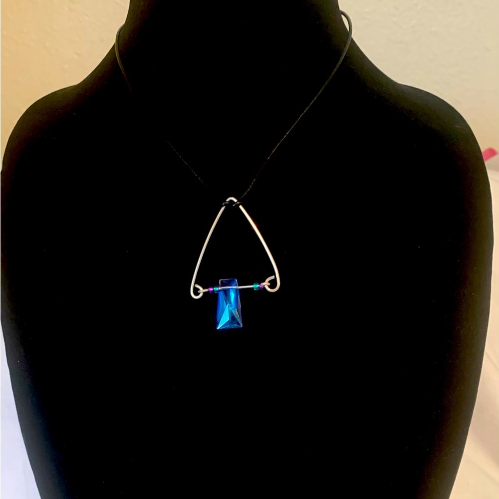 Handmade Leather Necklace/Sterling Silver Pendant & Crystal Centerpece